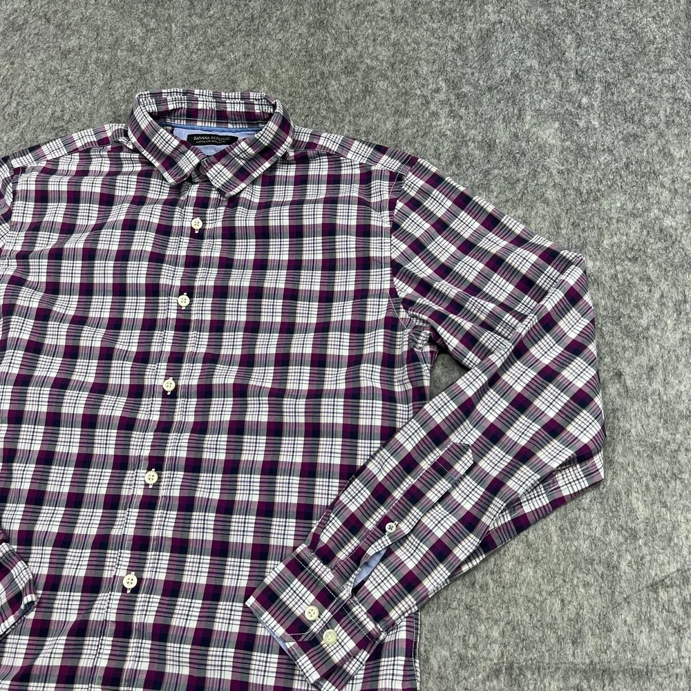 Banana Republic Shirt Mens Medium Purple Plaid Grant Fit Custom 078 Cotton Work